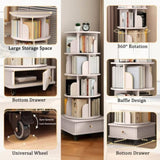 Rotating Bookshelf with Drawer, 360 Display 5 Tier Corner Bookshelf for Small Space, Floor Standing W2641P329210