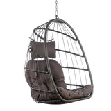 ZUN Outdoor Wicker Rattan Swing Chair Hammock chair Hanging Chair with Aluminum Frame and Dark Grey W34965382