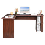 ZUN L-Shaped Wood Right-angle Computer Desk with Two-layer Shelves Dark Brown 28352039