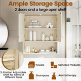 Beige Fluted Wall Cabinet - Over-Toilet Storage w/ 2 Doors Open Shelf 3-Position 70510098