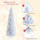 7 Feet White Artificial Christmas Pencil Tree with Folding Metal Stand 87508550