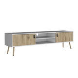 ZUN Huna TV Stand, Dual-Tone with Hinged Drawers and Open Shelves B200P173202