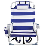 ZUN 63*65*82cm Short Oxford Cloth Silver White Aluminum Tube Bearing 100kg Beach Chair Blue Stripes 50527506