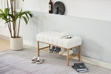 End of Bed Bench with Shelf, Teddy fabric Upholstered Storage Shoe Bench, Modern Bedroom Bench with W2725P237654