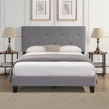 ZUN Queen Size Upholstered Platform Bed Frame with Button Tufted Linen Fabric Headboard, No Box Spring W2297140920