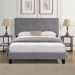 ZUN Full Size Upholstered Platform Bed Frame with Modern Button Tufted Linen Fabric Headboard, No Box W2297P284318