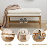 ZUN End of Bed Bench with Shelf, Linen Upholstered Storage Shoe Bench, Modern Bedroom Bench with Metal W2725P207296