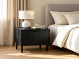Black Fluted Drawer Nightstand Set of 2, Engineered Wood Metal Side End Table with Adjustable Foot 06148893