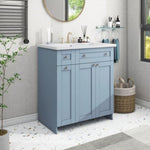 ZUN Modern 30-Inch Bathroom Vanity Cabinet with Easy-to-Clean Resin Integrated Sink in Blue 83247423