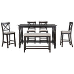 ZUN 6-Piece Counter Height Dining Table Set Table with Shelf 4 Chairs and Bench for Dining Room 93672907