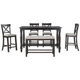 ZUN 6-Piece Counter Height Dining Table Set Table with Shelf 4 Chairs and Bench for Dining Room 93672907