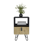 ZUN Huna Nightstand, Stylish Storage with Hairpin Leg, Open Shelf and Drawer B200P173218