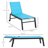 ZUN Outdoor Chaise Lounge with Wheels, Five Position Recliner for Sunbathing, Suntanning, Steel Frame, W2225142465