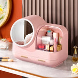 ZUN Joybos® Makeup Storage Organizer Box with Led Lighted Mirror Pink 16730165