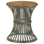 ZUN Natural and Blue Distressed Round Accent Table B062P153897