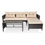 ZUN 3 Piece Outdoor PE Rattan Furniture Set, Patio Black Wicker Conversation Loveseat Sofa Sectional 41175720