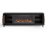 ZUN Bridgevine Home Ventura 86 inch Fireplace TV Stand for TVs up to 95 inches, Black and Bourbon Finish B108P193091