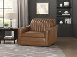 Luxurious Brown Swivel Chair Breathable Faux Leather Upholstered Channel Stitched Back Living Room B011P256606