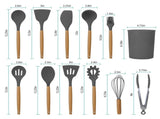 11Pcs Silicone Cooking Utensil Set Heat Resist Wooden Handle Silicone Spatula Ladle Spaghetti Server 44027045