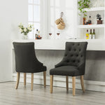 ZUN Charcoal Button Tufted Solid Wood Wingback Hostess Chairs with Nail Heads Set of 2 T2574P164606