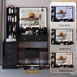 41" Large Size Left Bedside Cabinet Vanity TableCushioned Stool, Extra Large Touch Control LED W3258P296780