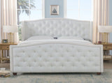 Marcella Upholstered Shelter Headboard Bed Set, Queen, Bright White Polyester B2719P238220