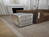 Mirrored Nightstand with 3 Drawers, Silver End Table with Crystal Handles, Modern Bedside Table for W1005P562305