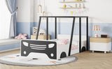 ZUN Twin Size Car-shaped Bed with Roof,Wooden Twin Floor Bed with wheels and door Design,Montessori 07290986