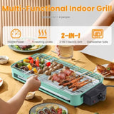 ZUN 1500W Electric Indoor Grill 2 in 1 Electric BBQ Gill with Grill Net Removable Plate 5 Temperature 90269749