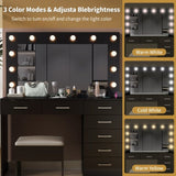 Vanity Desk Set with Large Lighted Mirror and Powre Outlet, Glass Top Makeup with 7 Drawers, 64200028