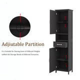 ZUN Double Door Narrow Height Slim Floor Standing Cabinet with 2 Adjustable Shelves-Black 58915687