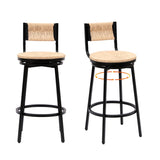 Honey Swivel Bar Stools Paper Rope Handwoven Barstools with Back Set of 2 Rustic Round Counter W1757P144567