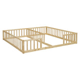 Double Twin Floor Bed with Fence, Guardrails, without door, Natural W504P143287