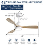 ZUN 48 Inch Indoor Wood Ceiling Fan With 3 Solid Wood Blades Remote Control Reversible DC Motor For W882P183837