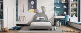 Twin Size Upholstered Leather Platform Bed with Rabbit Ornament, Gray WF299137AAE