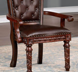 Traditional 2pcs Arm Chairs Brown Cherry Solid wood Dark Brown Leatherette Seats Tufted Back Formal B011P234704