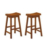 ZUN Casual Dining 29-inch Bar Height Stools 2pc Set Saddle Seat Solid Wood Oak Finish Home Furniture B01151973