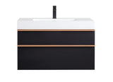 VELA 36 Inch Black Wall Mounted Bathroom Vanity with Integrated Acrylic Sink, 2 Soft-Close Drawers, W3235P327618