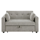 Luelle 57"W Gray Corduroy Convertible Sleeper Loveseat with Cupholders, USB Ports, Magazine Pockets, B061P296419