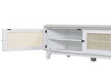 TREXM Boho Rattan Entryway Bench with Storage, Cushioned Shoe Bench with Double Doors, Wooden Shoe N715P308012K