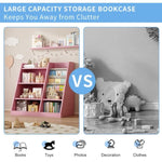 ZUN Pink Wooden Toy Storage Organizer Cabinet Kids Bookshelf Children Bookcase Toddler Baby Sling Book W2876P233538