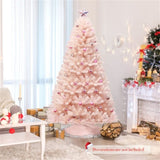 7ft Pink Artificial Christmas Tree Hinged Full Fir Tree with Metal Stand 84194368