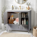 Grey MDF Lacquered Double Door & 2-Drawer Bathroom Vanity Cabinet with Decorative Molding 06351228