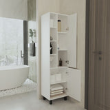 FM FURNITURE Pinal Linen Cabinet with Open Storage and 2 Doors, White B128P301384
