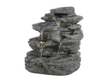 5-Tiered Concrete Tall Slim Fountain, 23.85"H LED-Lit Column, Space-Saving Modern Outdoor Accent, N765P324556G