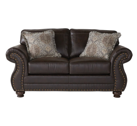 ZUN Leinster Fabric Upholstered Nailhead Loveseat in Espresso T2574P196594