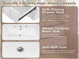 30" Modern Floating Bathroom Vanity with Oval Knobs & Round Edge, Soft-Close Drawer Slides, Bathroom 65789938