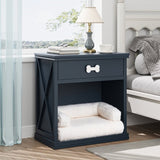 Vintage Small Storage Cabinet with Led Light and Pet Bed, Hidden Cat Litter Box with Drawer and B082P232952