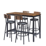 ZUN Bar Table Set with 4 Bar stools PU Soft seat with backrest, Rustic Brown, 47.24'' L x 23.62'' W x 95674691