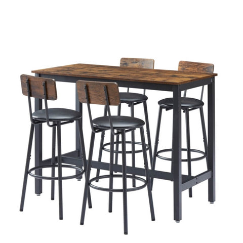 ZUN Bar Table Set with 4 Bar stools PU Soft seat with backrest, Rustic Brown, 47.24'' L x 23.62'' W x 95674691